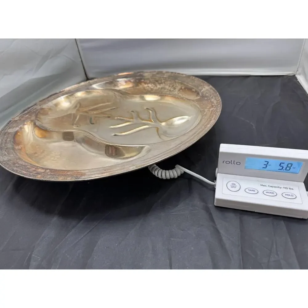 Vtg Silver on Copper 3 Section Divided Relish Platter Tray Pear Footed Dish 18